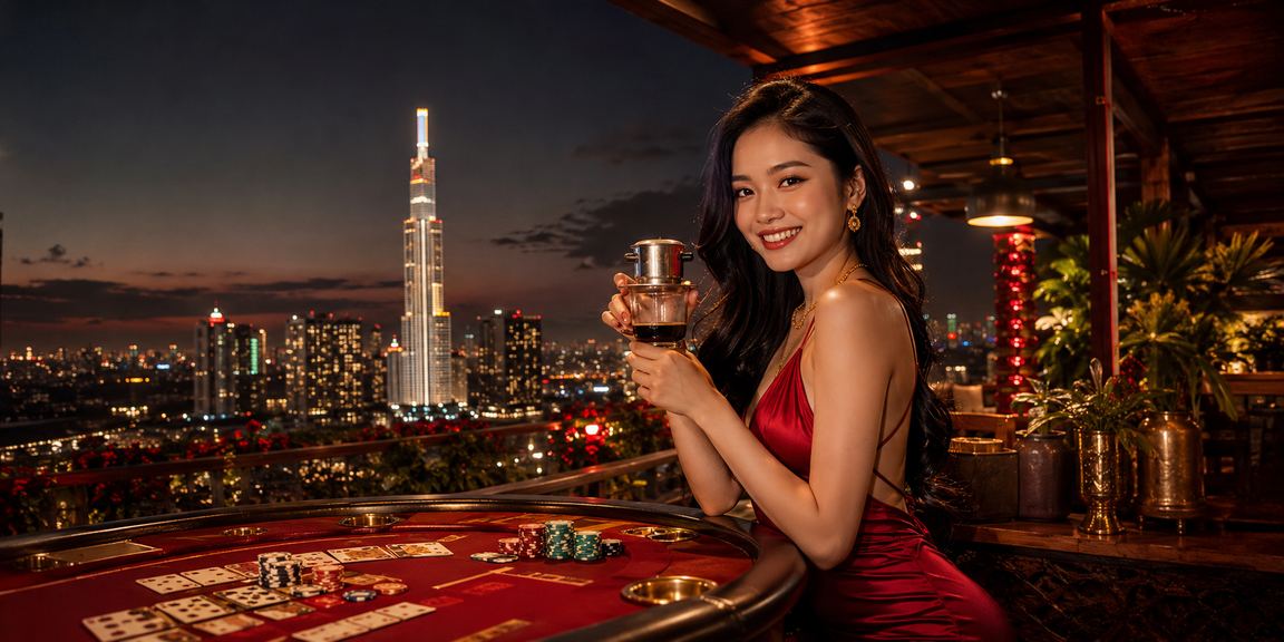 Người chơi Baccarat tại Thành phố Hồ Chí Minh bên cốc cà phê với điện thoại thông minh