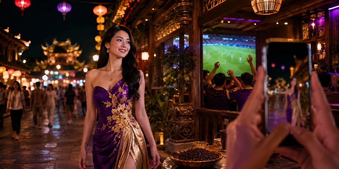 Người chơi bài tại Huế nhìn màn hình điện thoại và thưởng thức cà phê tối