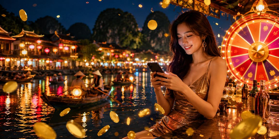 Người chơi theo dõi bàn Roulette tại lễ hội Ninh Bình qua điện thoại di động